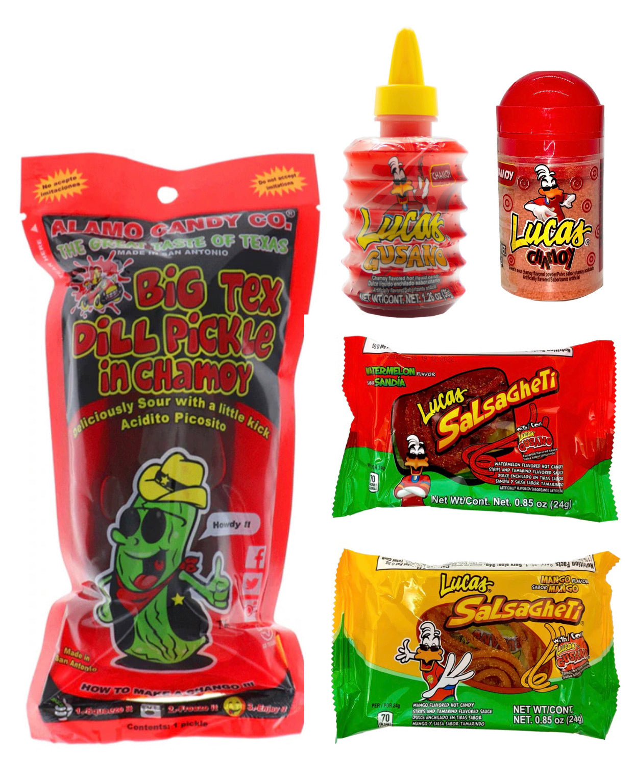 Chamoy Pickle Kit, Variety Candy Pack, Candy Gift Box, Mexican Candy Mix  includes chamoy pickles single in a pouch, chamoy powder, chamoy candy  sauce and 2 s…