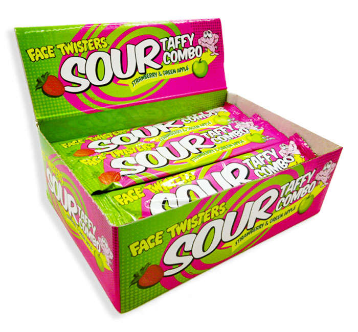 FACE TWISTERS SOUR TAFFY COMBO - STRAWBERRY/GREEN APPLE